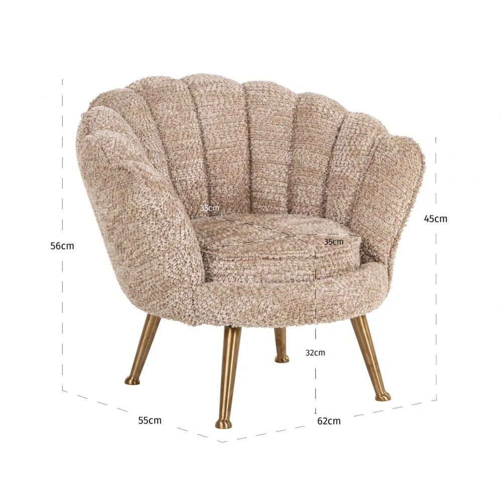 Fotoliu pentru copii din Chenille Bej si Metal Auriu L62xH56cm Charly Richmond interiors