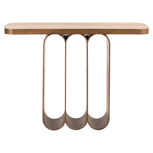 Consola din Metal Auriu periat si Ceramica/Sticla Negru/Bej L120xH83.5cm Locarno Richmond interiors