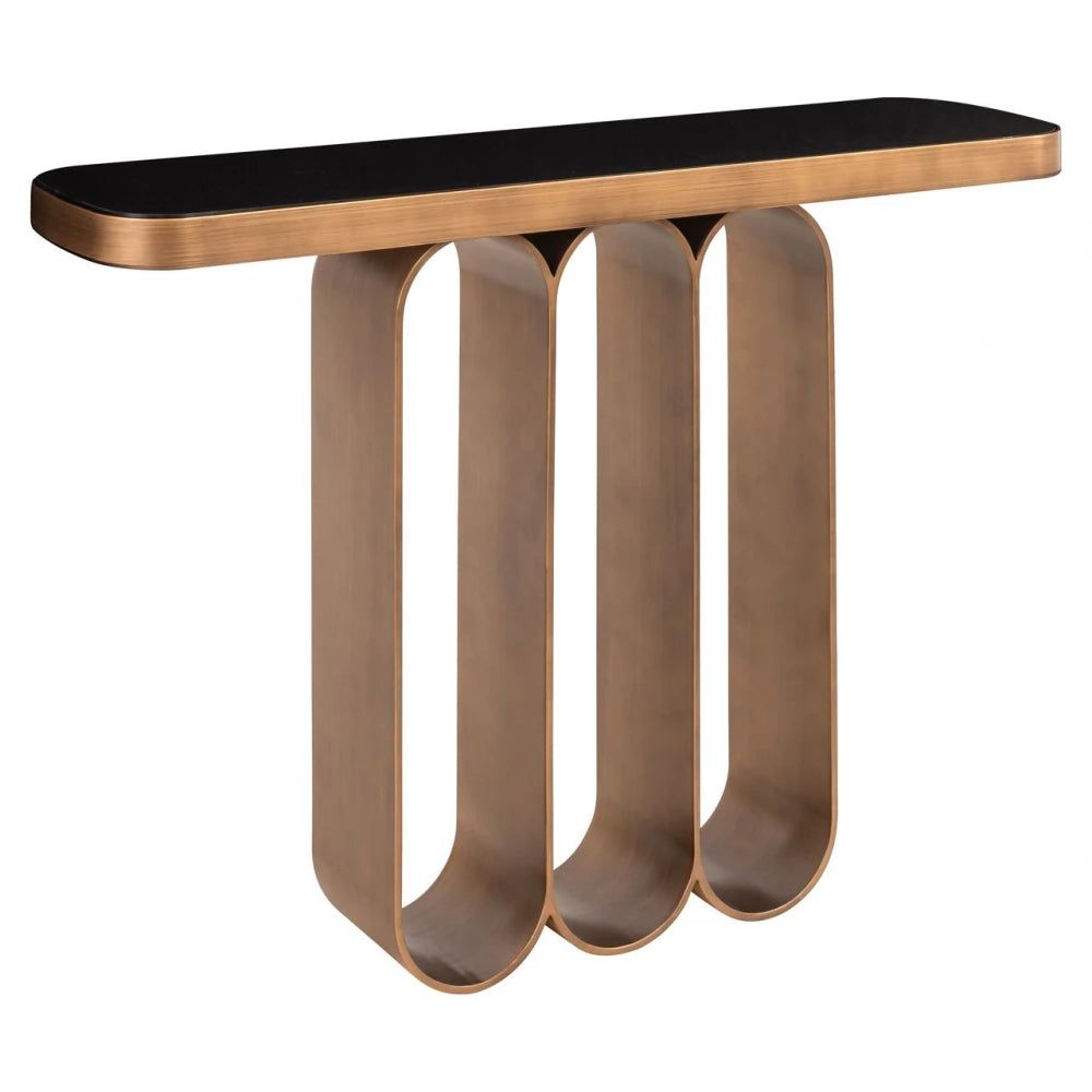 Consola din Metal Auriu periat si Ceramica/Sticla Negru/Bej L120xH83.5cm Locarno Richmond interiors