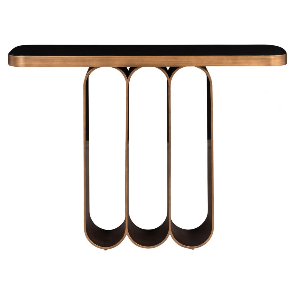 Consola din Metal Auriu periat si Ceramica/Sticla Negru/Bej L120xH83.5cm Locarno Richmond interiors