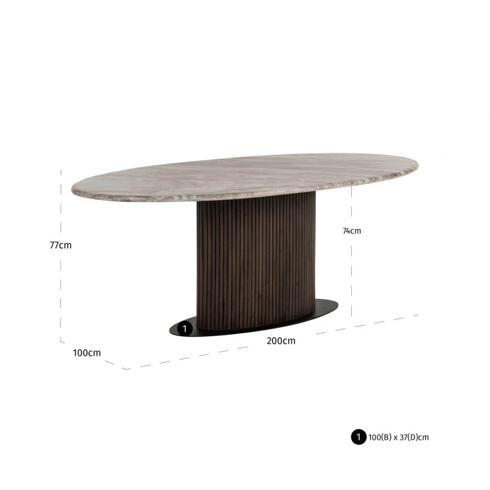 Masa din Metal/Lemn/MDF Negru/Maro si Marmura Multicolor L200xH77cm Rasford Richmond interiors