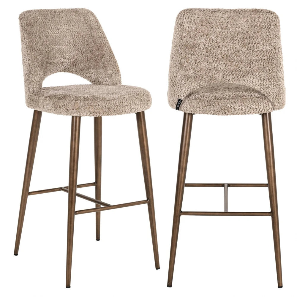 Scaun de bar din Chenille Bej si Metal Alama L47xH109cm Delphine Richmond interiors