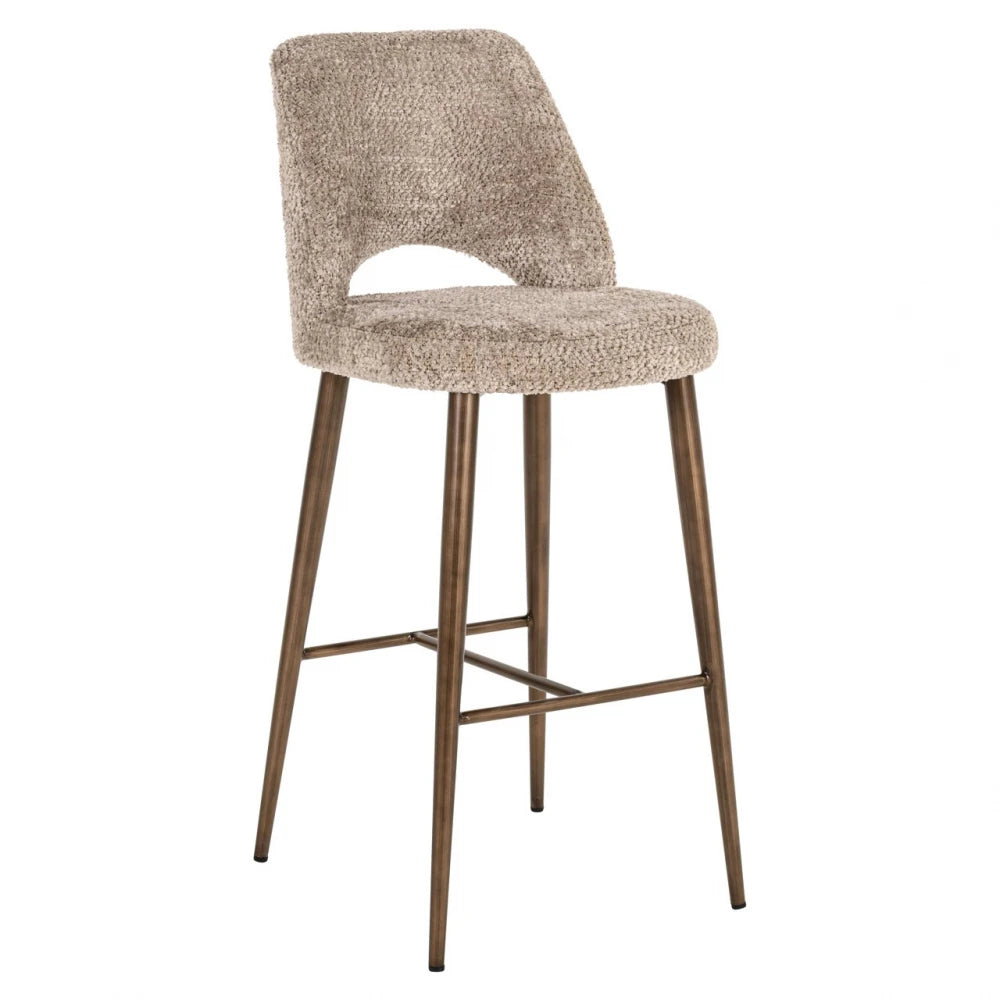 Scaun de bar din Chenille Bej si Metal Alama L47xH109cm Delphine Richmond interiors