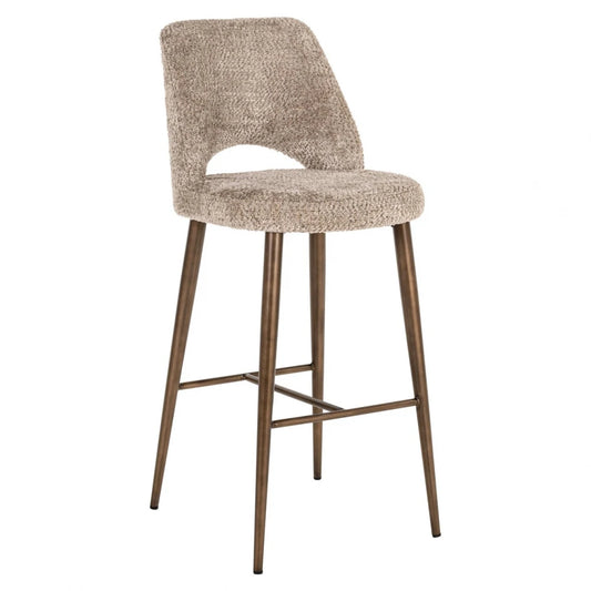 Scaun de bar din Chenille Bej si Metal Alama L47xH109cm Delphine Richmond interiors
