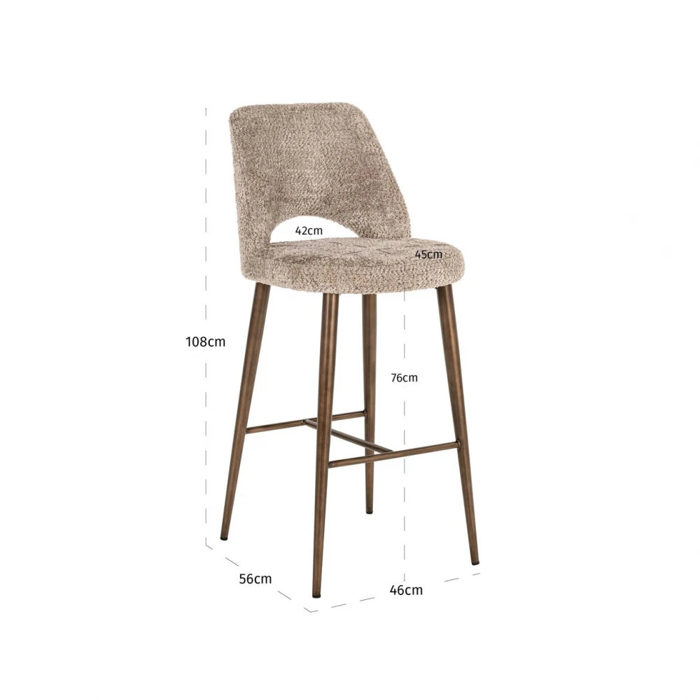 Scaun de bar din Chenille Bej si Metal Alama L47xH109cm Delphine Richmond interiors