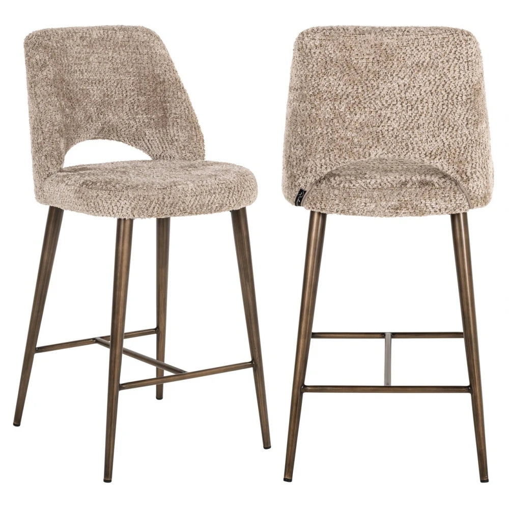 Scaun de insula din Chenille Bej si Metal Alama L47xH98cm Delphine Richmond interiors