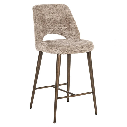 Scaun de insula din Chenille Bej si Metal Alama L47xH98cm Delphine Richmond interiors