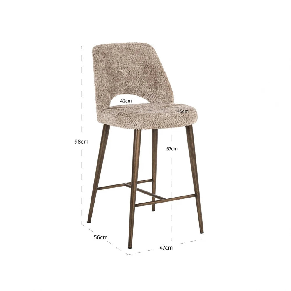 Scaun de insula din Chenille Bej si Metal Alama L47xH98cm Delphine Richmond interiors