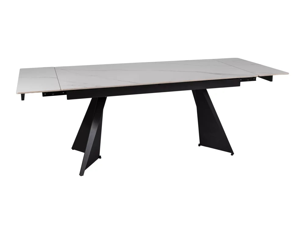 Masa extensibila din Ceramica Alb mat si Metal Negru L160-220xH75cm Laconi