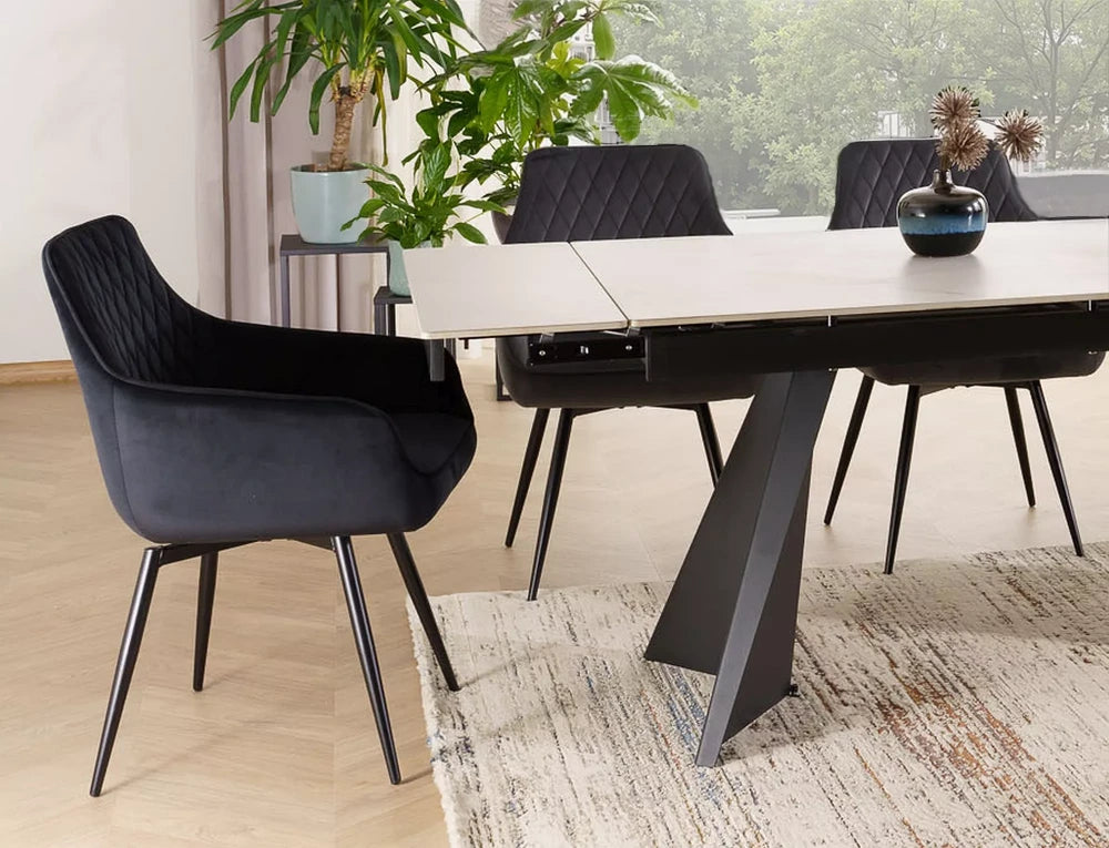 Masa extensibila din Ceramica Alb mat si Metal Negru L160-220xH75cm Laconi
