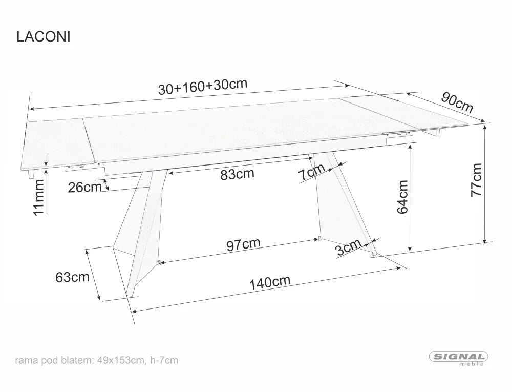 Masa extensibila din Ceramica Alb mat si Metal Negru L160-220xH75cm Laconi