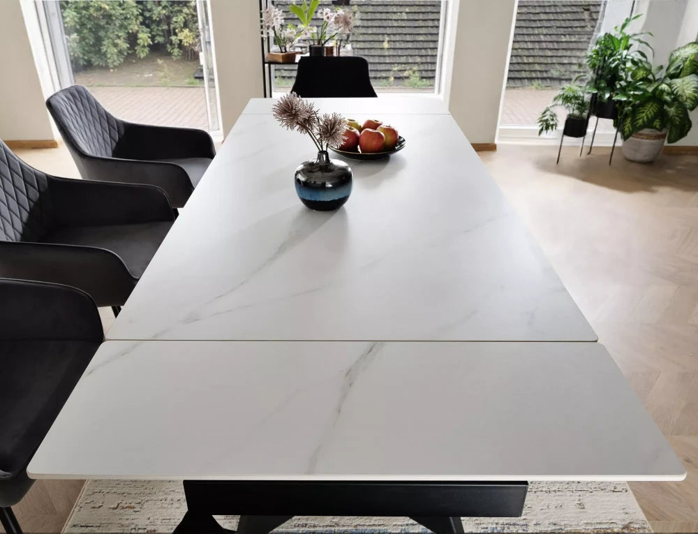 Masa extensibila din Ceramica Alb mat si Metal Negru L160-220xH75cm Laconi