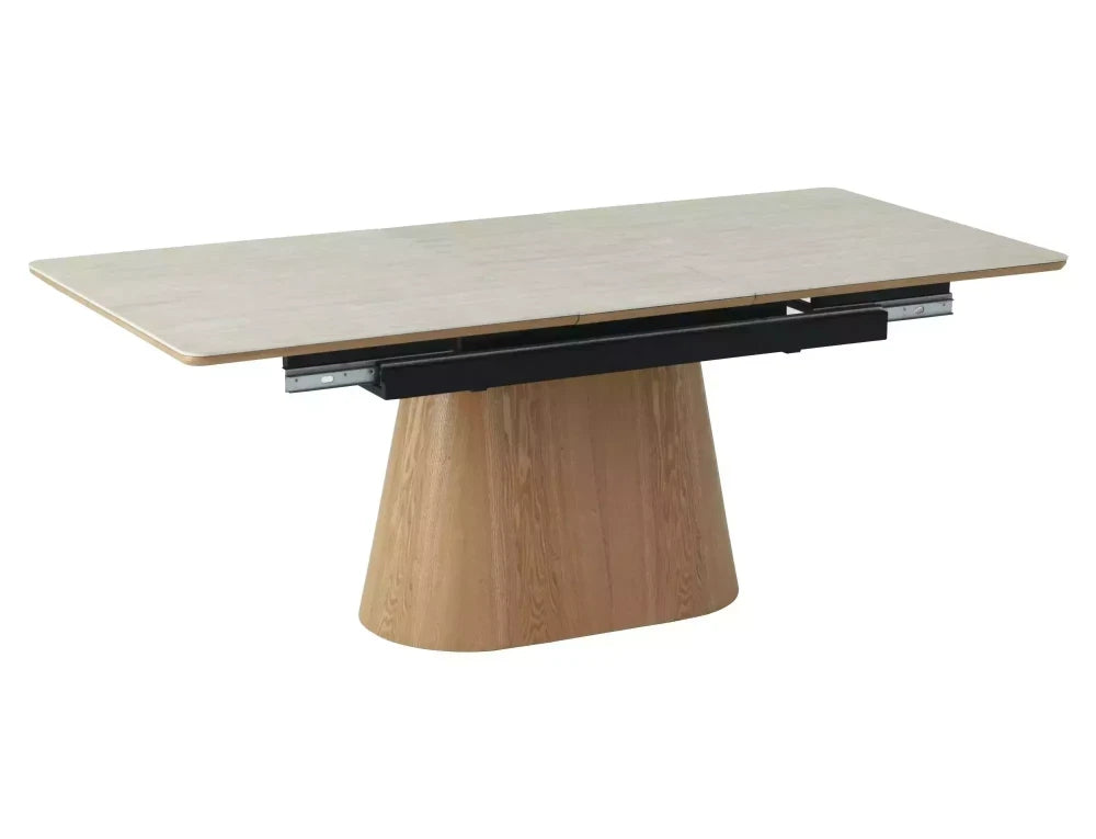 Masa extensibila din Ceramica Bej cu efect de travertin si MDF+Furnir de nuc Maro L160-200xH75cm Monaco