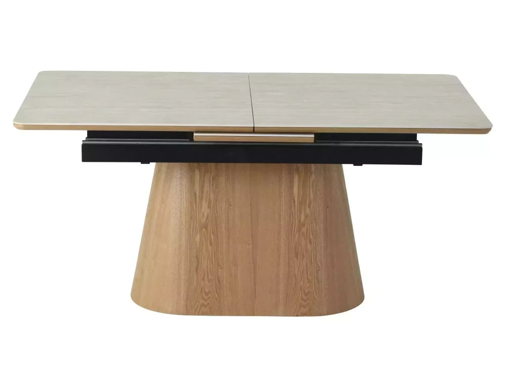Masa extensibila din Ceramica Bej cu efect de travertin si MDF+Furnir de nuc Maro L160-200xH75cm Monaco