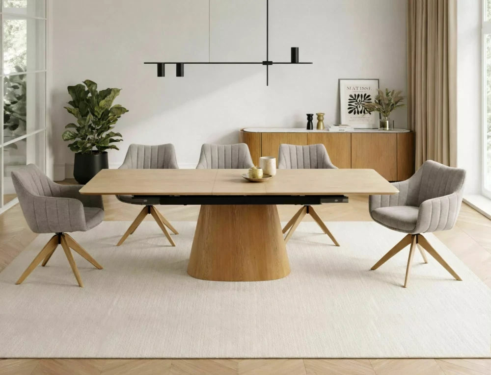 Masa extensibila din Ceramica Bej cu efect de travertin si MDF+Furnir de nuc Maro L160-200xH75cm Monaco