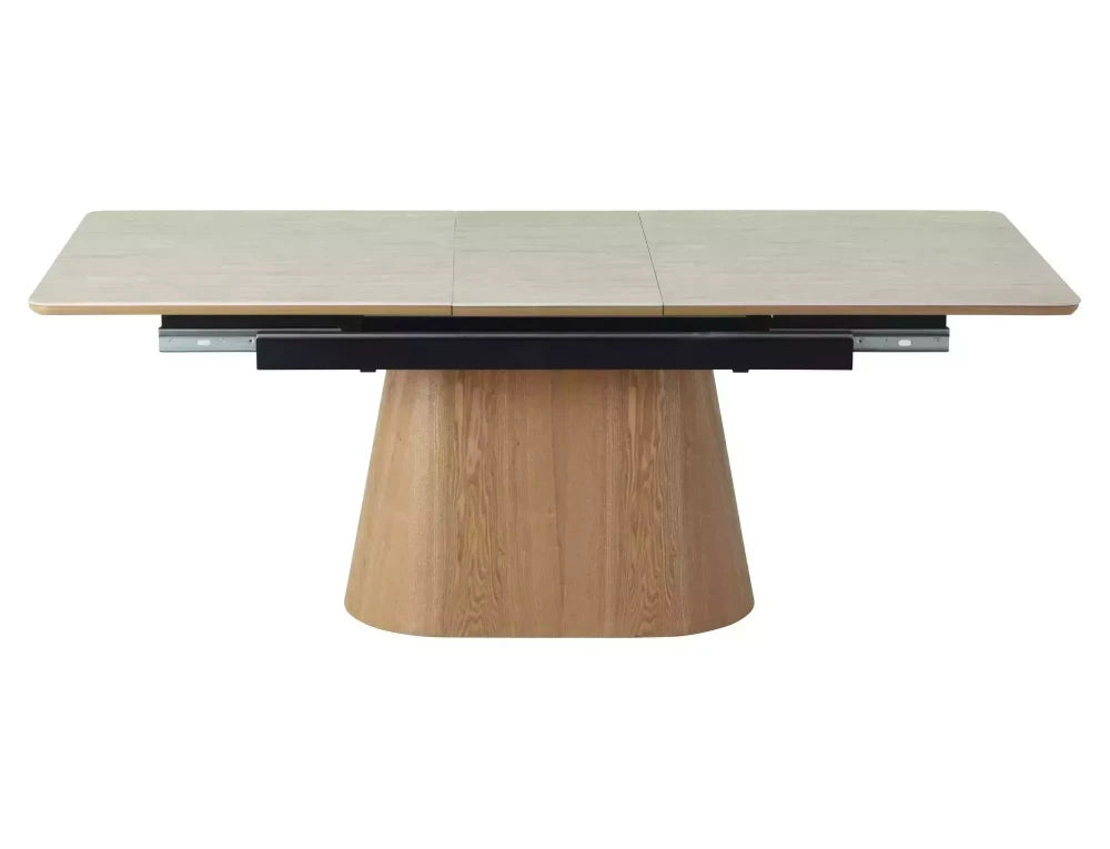 Masa extensibila din Ceramica Bej cu efect de travertin si MDF+Furnir de nuc Maro L160-200xH75cm Monaco
