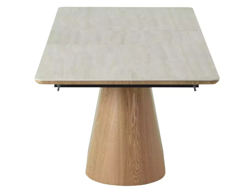 Masa extensibila din Ceramica Bej cu efect de travertin si MDF+Furnir de nuc Maro L160-200xH75cm Monaco