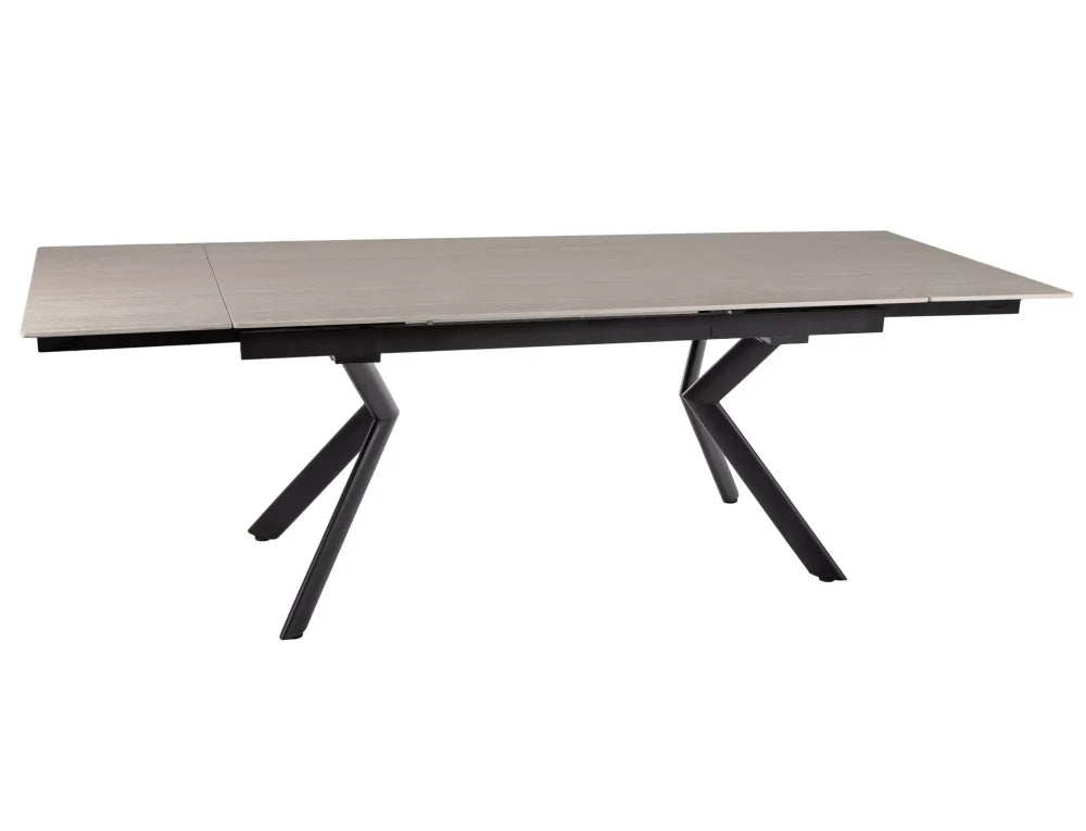 Masa extensibila din Ceramica Bej cu efect de travertin si Metal Negru L160-240xH75cm Norton