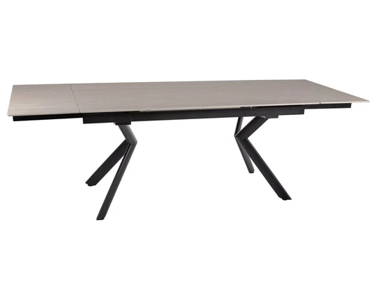 Masa extensibila din Ceramica Bej cu efect de travertin si Metal Negru L160-240xH75cm Norton