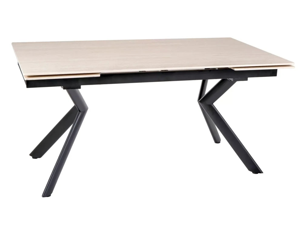 Masa extensibila din Ceramica Bej cu efect de travertin si Metal Negru L160-240xH75cm Norton