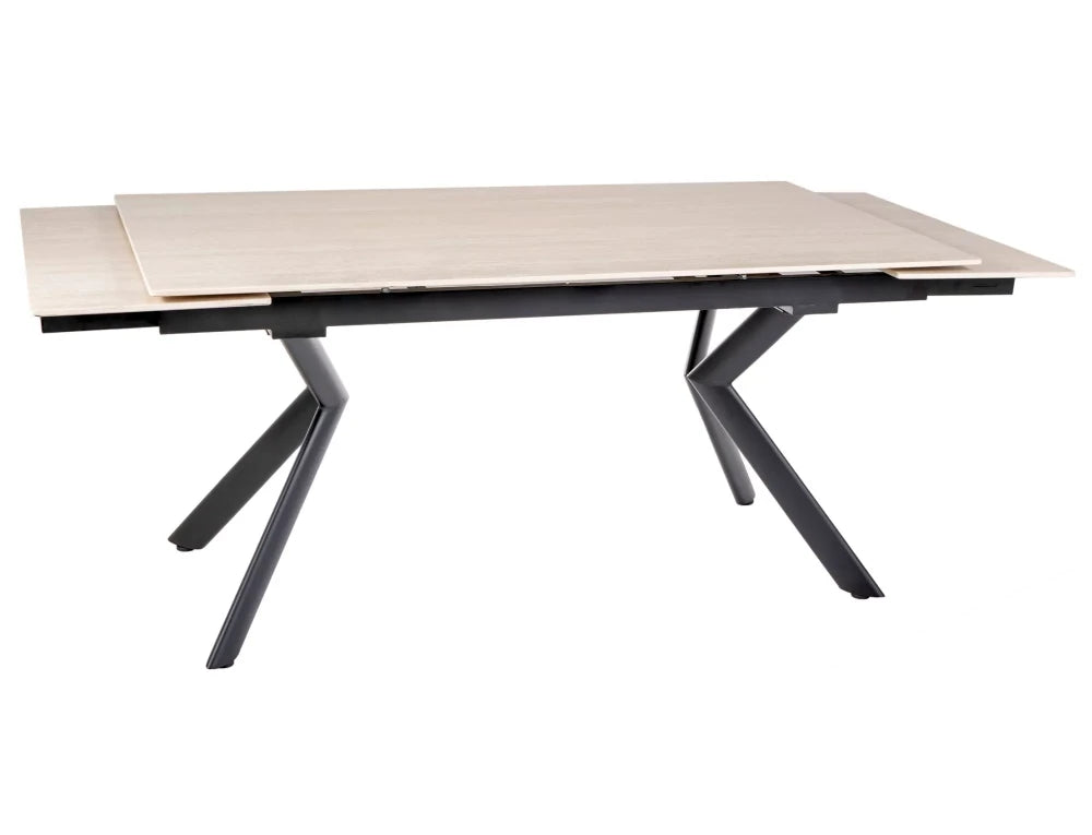 Masa extensibila din Ceramica Bej cu efect de travertin si Metal Negru L160-240xH75cm Norton