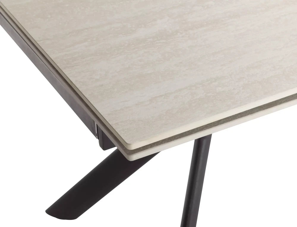 Masa extensibila din Ceramica Bej cu efect de travertin si Metal Negru L160-240xH75cm Norton