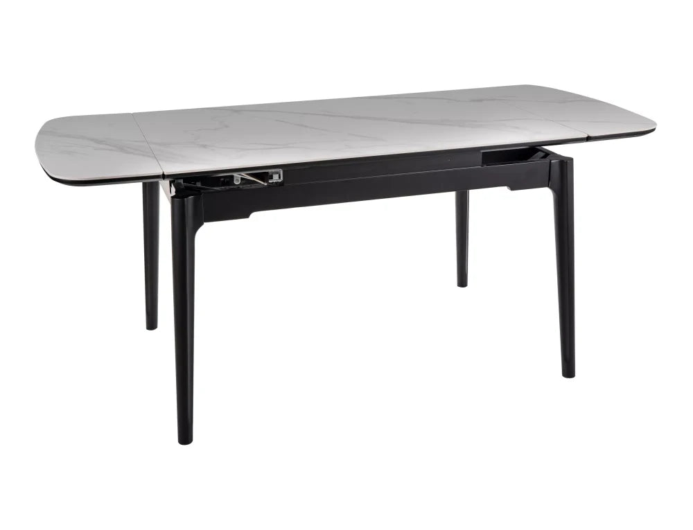 Masa extensibila din Ceramica Alb lucios si Lemn Negru mat L120-180xH75cm Sento