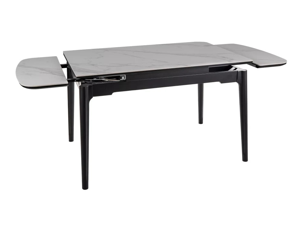 Masa extensibila din Ceramica Alb lucios si Lemn Negru mat L120-180xH75cm Sento