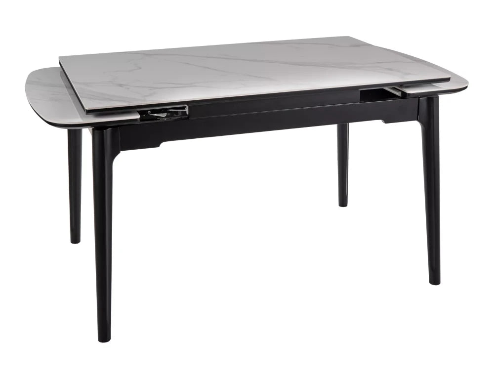 Masa extensibila din Ceramica Alb lucios si Lemn Negru mat L120-180xH75cm Sento
