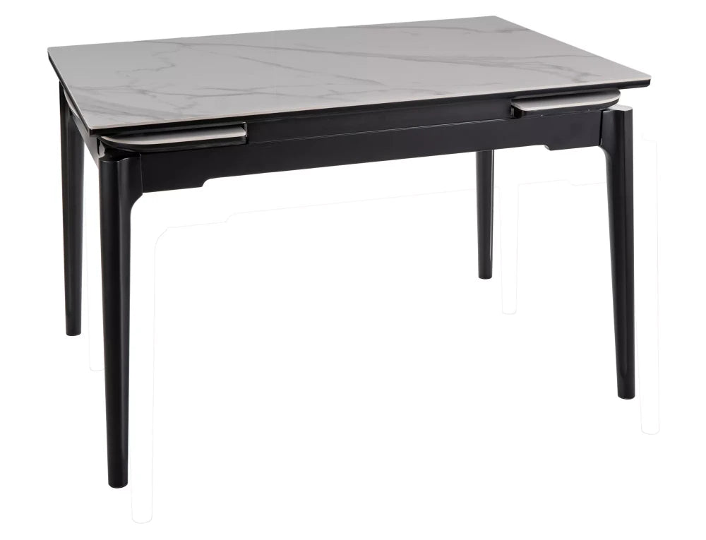 Masa extensibila din Ceramica Alb lucios si Lemn Negru mat L120-180xH75cm Sento