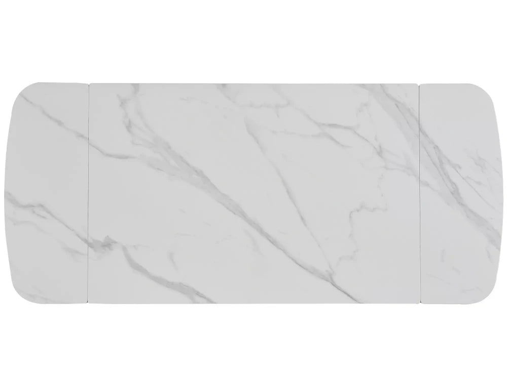 Masa extensibila din Ceramica Alb lucios si Lemn Negru mat L120-180xH75cm Sento