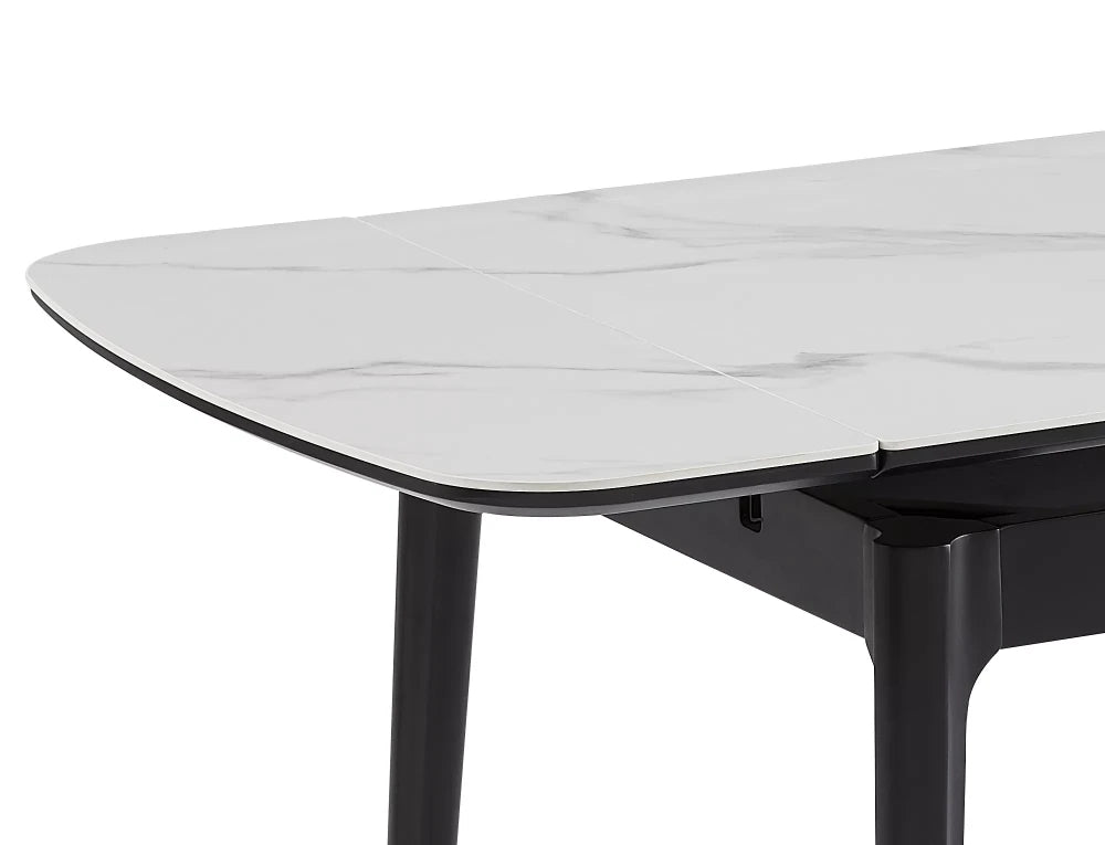 Masa extensibila din Ceramica Alb lucios si Lemn Negru mat L120-180xH75cm Sento