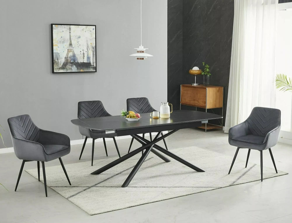 Masa extensibila din Ceramica Negru si Metal Negru L160-200xH75cm Vector