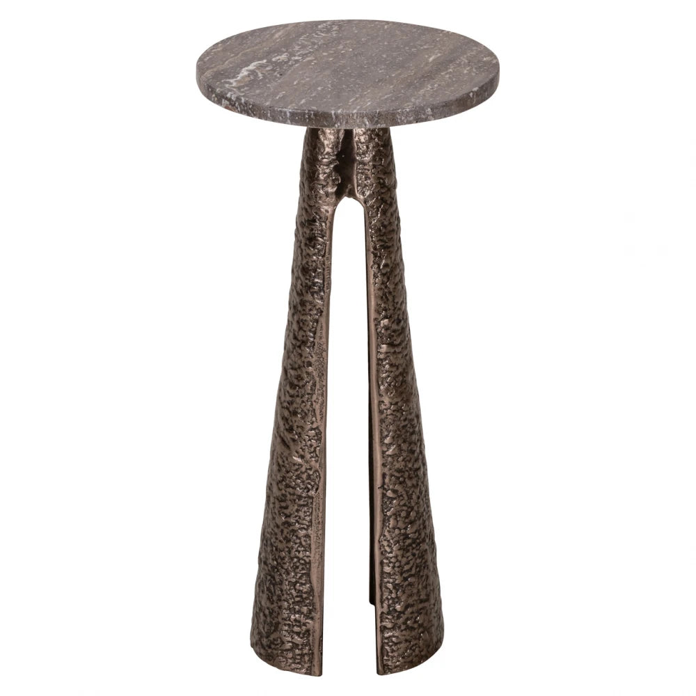 Masuta laterala din Aluminiu Bronz si Travertin Maro D25.5xH53cm Eldora Richmond interiors