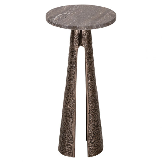 Masuta laterala din Aluminiu Bronz si Travertin Maro D25.5xH53cm Eldora Richmond interiors