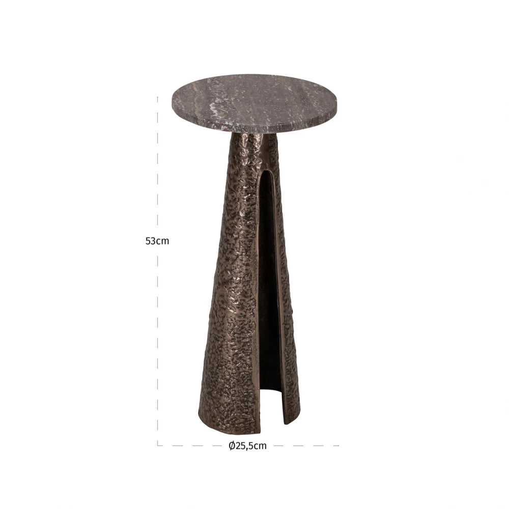 Masuta laterala din Aluminiu Bronz si Travertin Maro D25.5xH53cm Eldora Richmond interiors