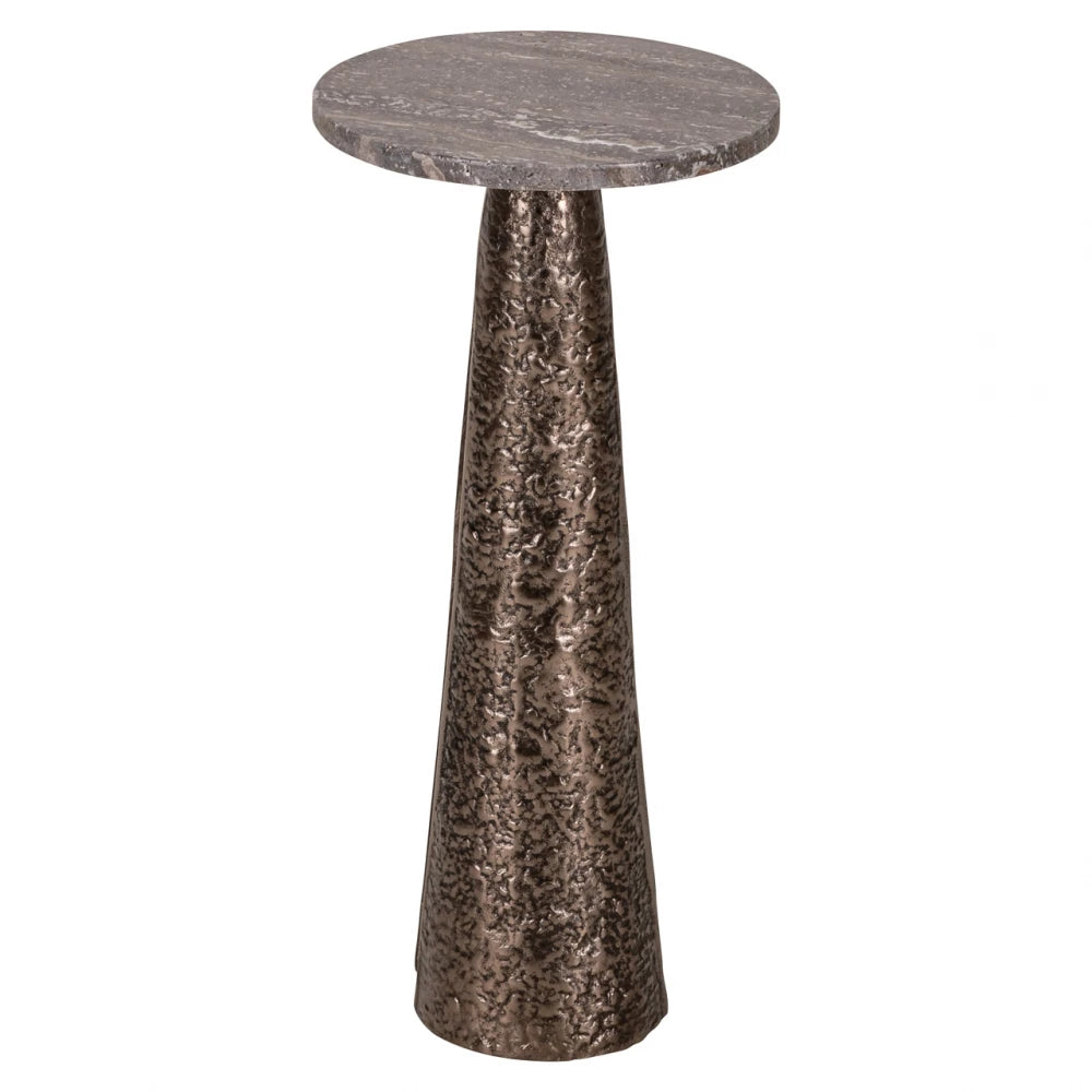 Masuta laterala din Aluminiu Bronz si Travertin Maro D25.5xH53cm Eldora Richmond interiors