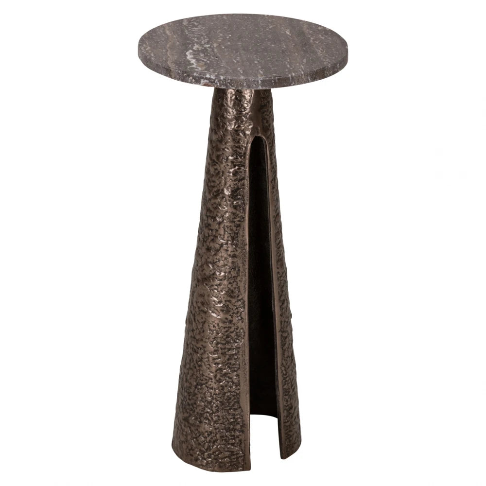 Masuta laterala din Aluminiu Bronz si Travertin Maro D25.5xH53cm Eldora Richmond interiors