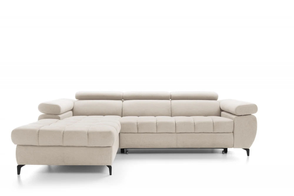 Coltar extensibil si spatiu depozitare din catifea bej Ferruce I L276 x 174cm