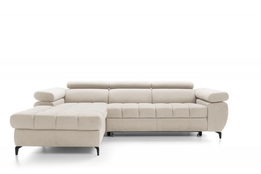 Coltar extensibil si spatiu depozitare din catifea bej Ferruce I L276 x 174cm