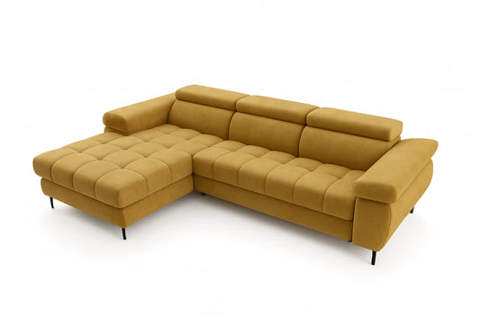 Coltar extensibil si spatiu depozitare din catifea galben Ferruce I L276 x 174cm
