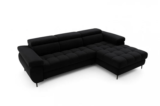 Coltar extensibil si spatiu depozitare din catifea negru Ferruce I L276 x 174cm