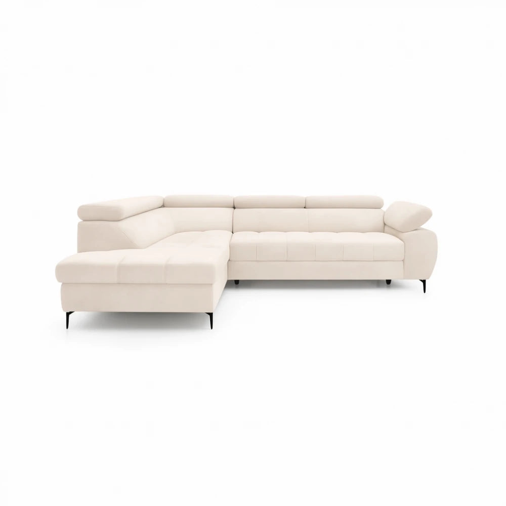 Coltar extensibil si spatiu depozitare din catifea bej Ferruce II L272 x 202cm