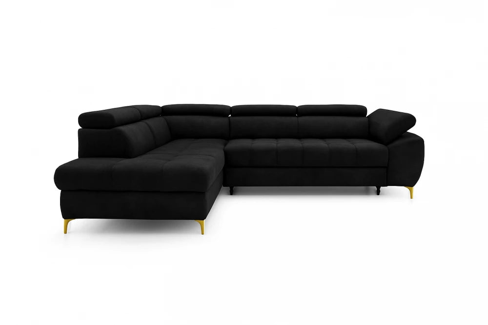 Coltar extensibil si spatiu depozitare din catifea negru Ferruce II L272 x 202cm