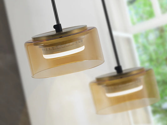 Pendul din Metal Negru si Sticla Auriu Amber 6W D13xH100cm Olaia