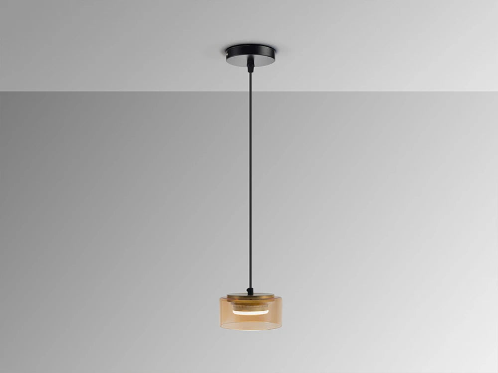 Pendul din Metal Negru si Sticla Auriu Amber 6W D13xH100cm Olaia