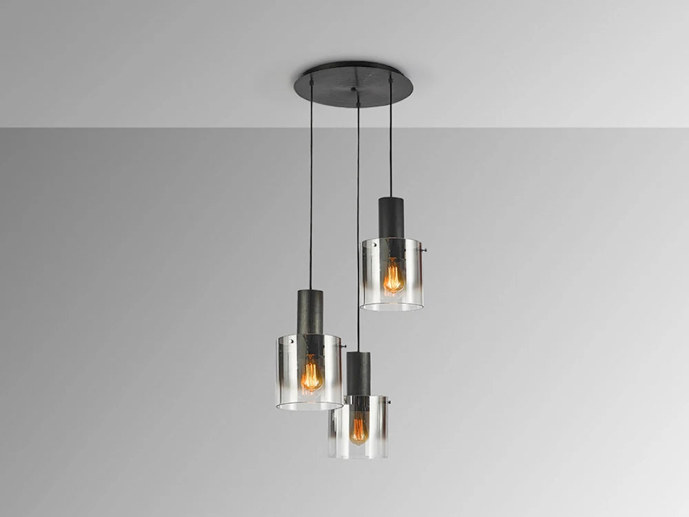 Lustra din Metal Negru si Sticla Fumuriu 3x20W D37xH160cm Venize
