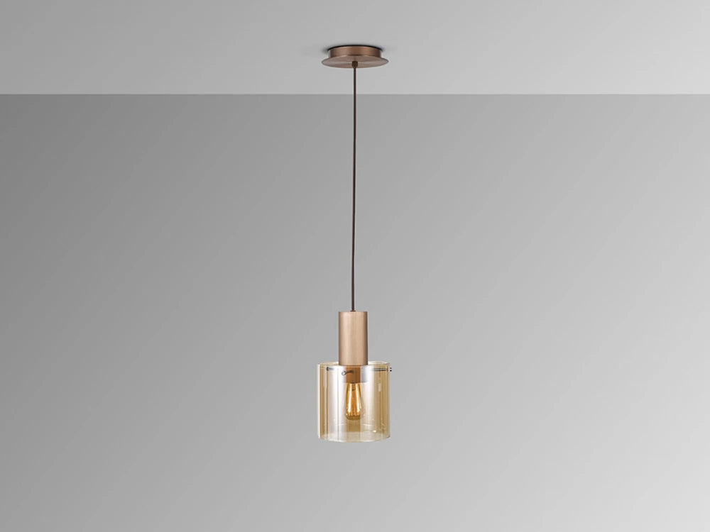 Pendul din Metal Cupru si Sticla Auriu Amber 20W D15xH160cm Venize
