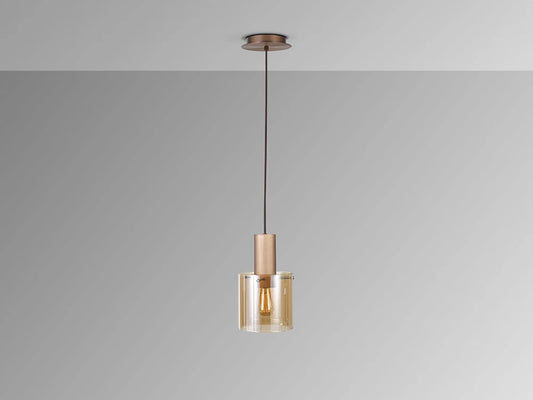 Pendul din Metal Cupru si Sticla Auriu Amber 20W D15xH160cm Venize