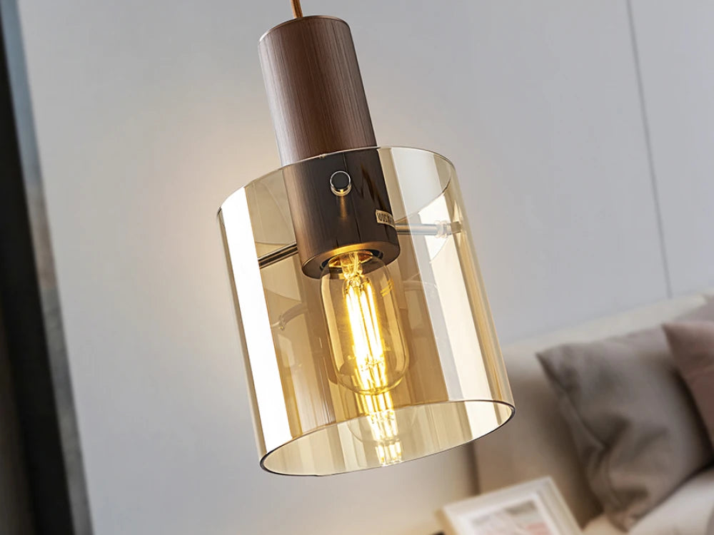 Pendul din Metal Cupru si Sticla Auriu Amber 20W D15xH160cm Venize